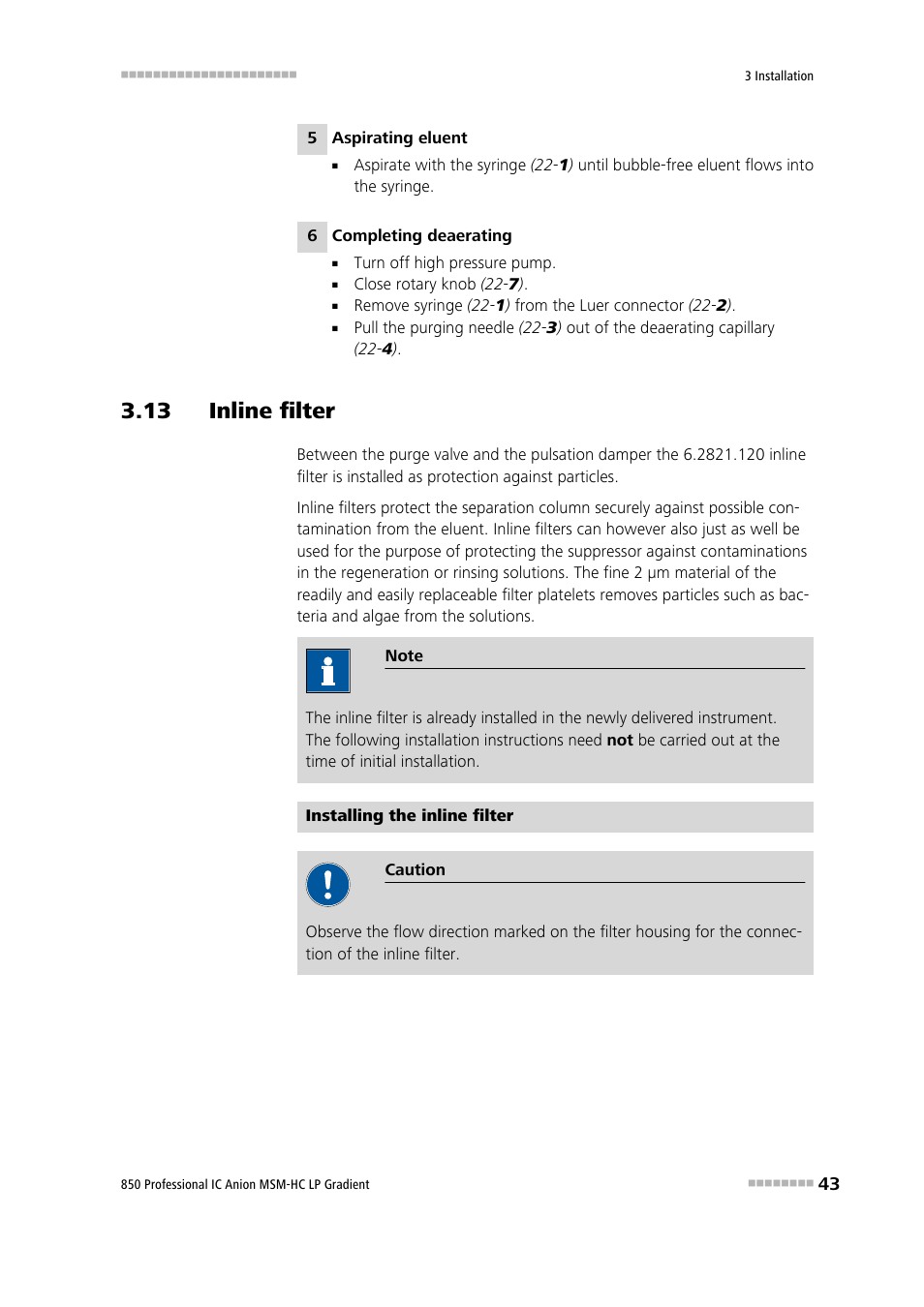 13 inline filter | Metrohm 850 Professional IC Anion MSM-HC - LP-Gradient User Manual | Page 53 / 140