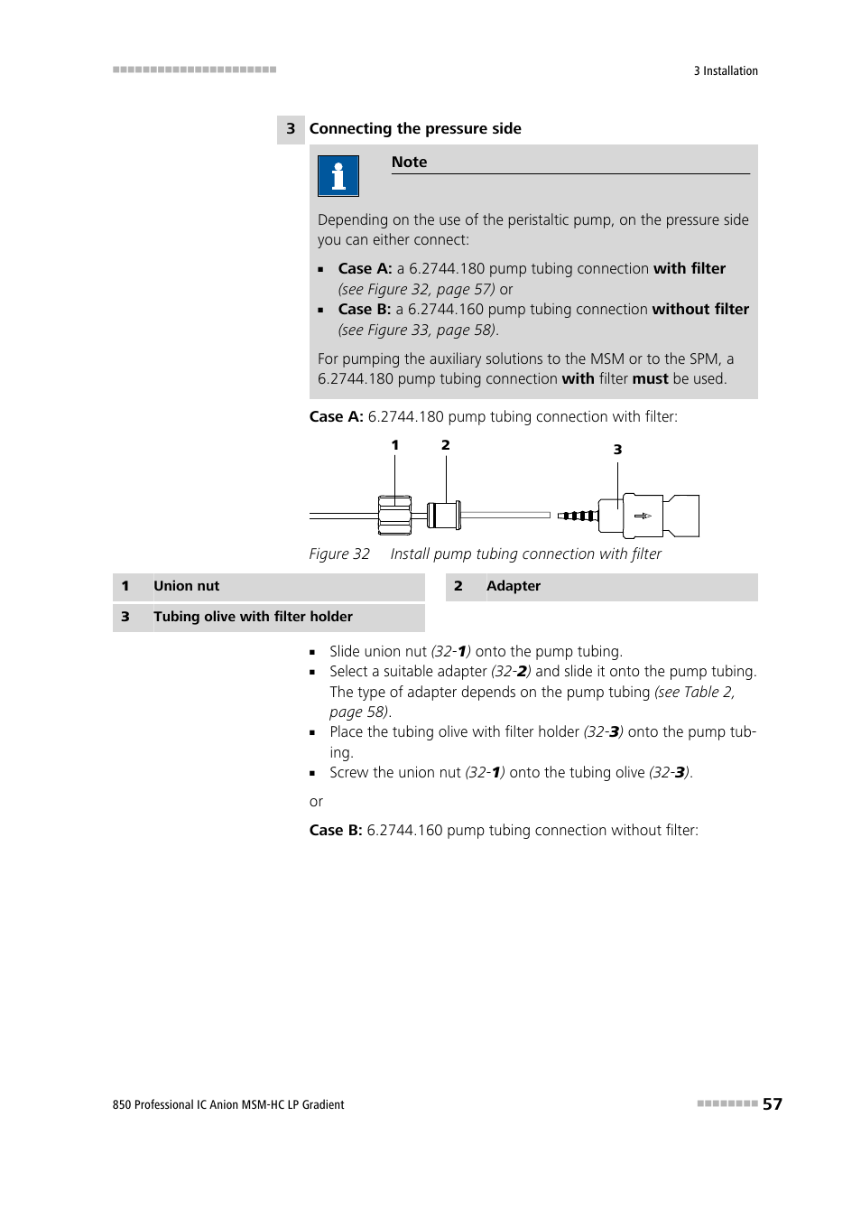 Figure 32, Install pump tubing connection with filter | Metrohm 850 Professional IC Anion MSM-HC - LP-Gradient User Manual | Page 67 / 140