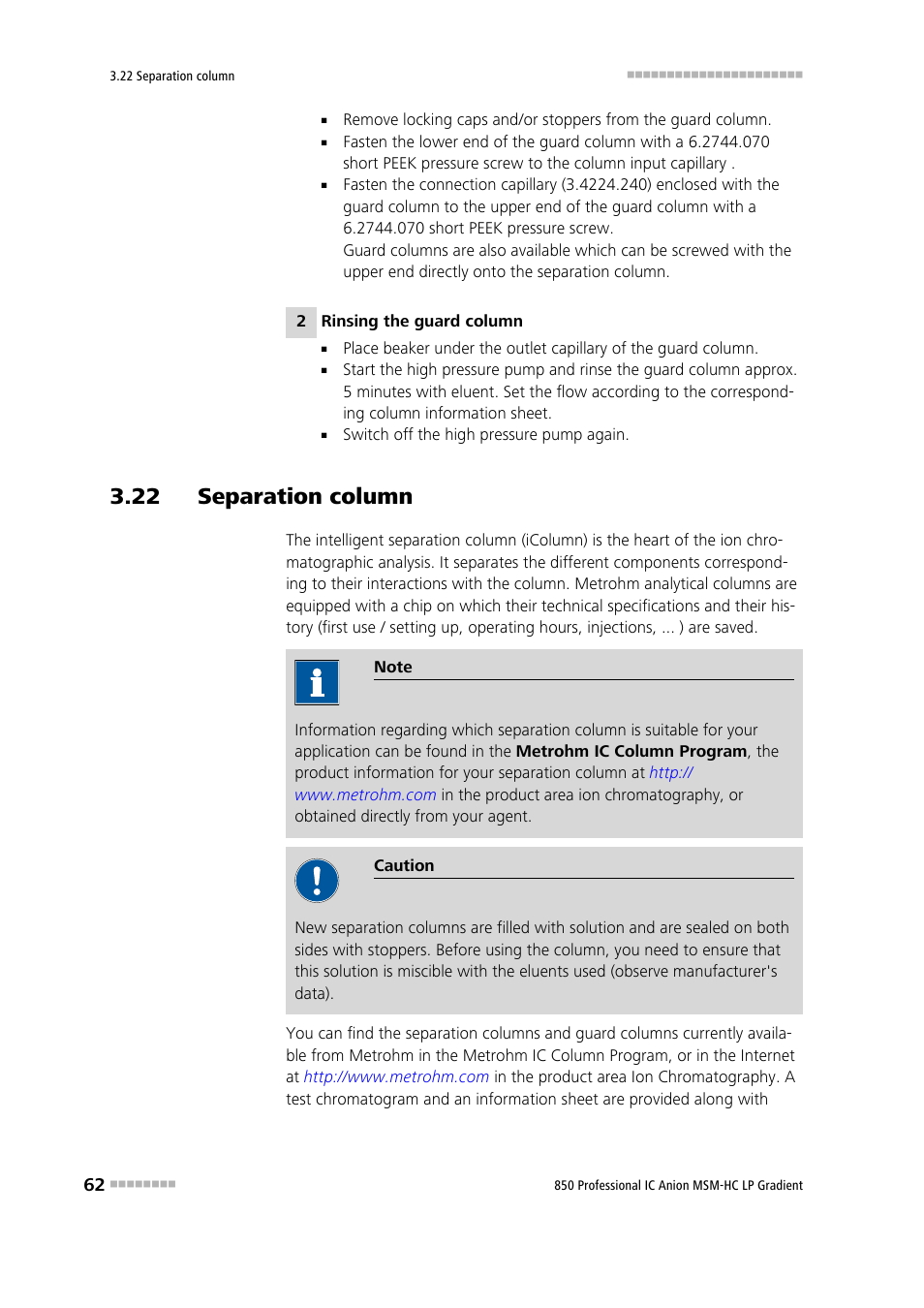 22 separation column | Metrohm 850 Professional IC Anion MSM-HC - LP-Gradient User Manual | Page 72 / 140