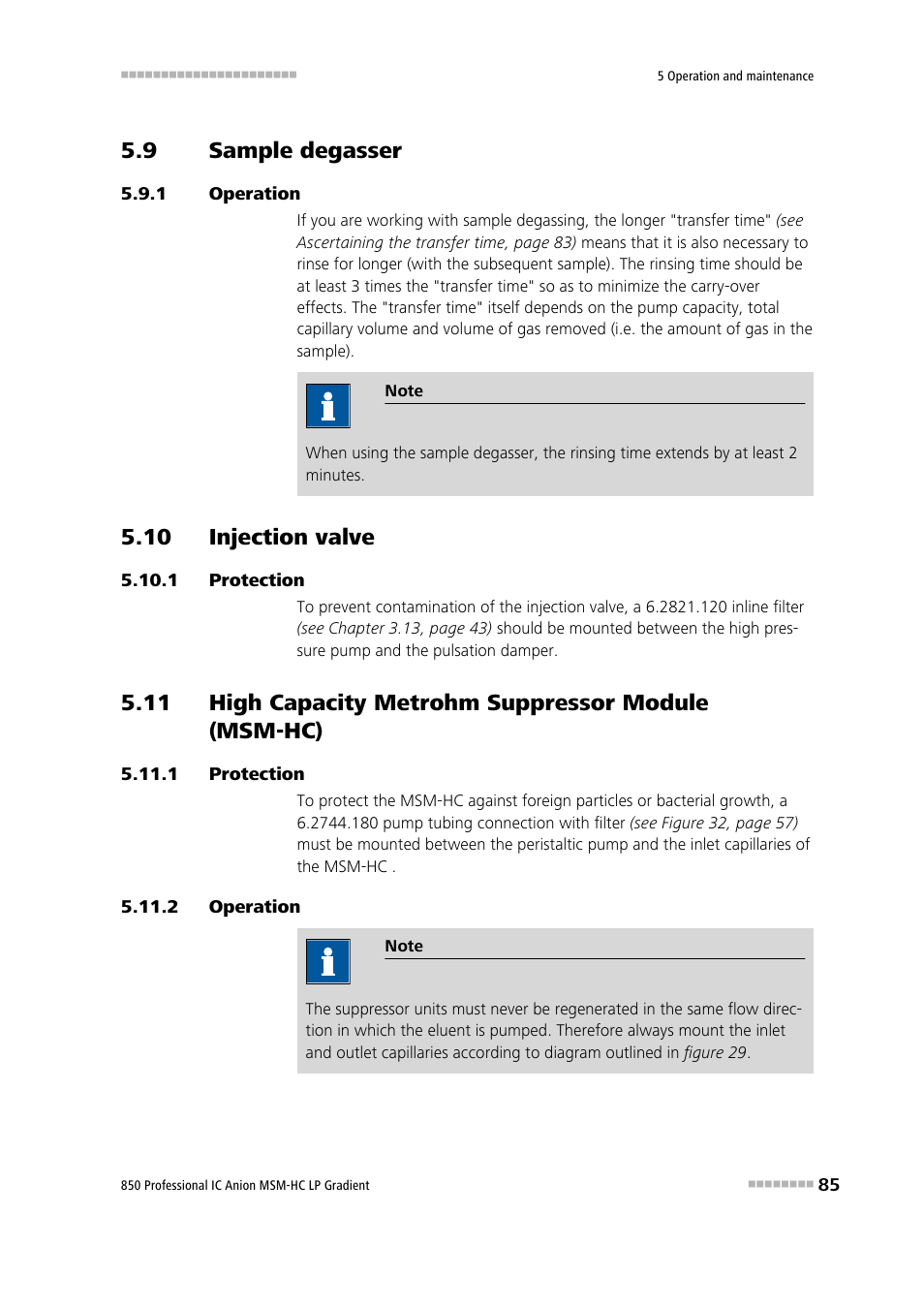 9 sample degasser, 1 operation, 10 injection valve | 1 protection, 2 operation, Sample degasser, Operation, Protection, 11 high capacity metrohm suppressor module, Msm-hc) | Metrohm 850 Professional IC Anion MSM-HC - LP-Gradient User Manual | Page 95 / 140