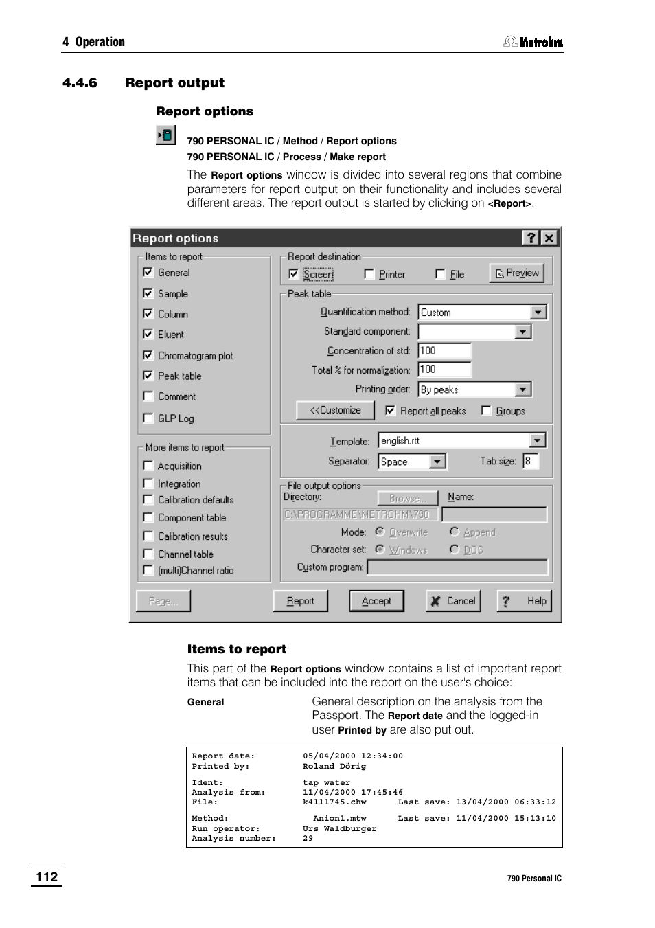 6 report output | Metrohm 790 Personal IC User Manual | Page 121 / 207