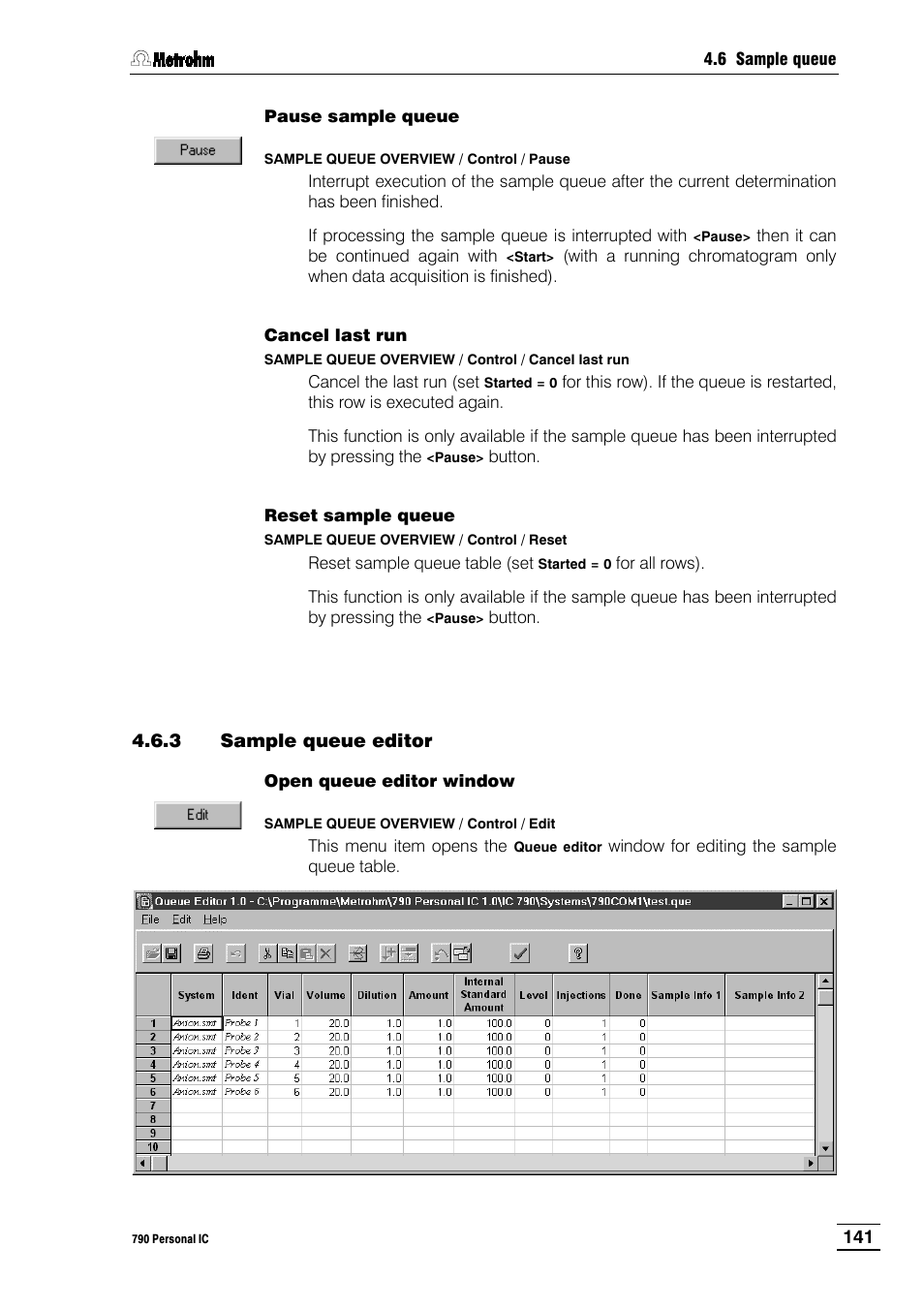 3 sample queue editor | Metrohm 790 Personal IC User Manual | Page 150 / 207