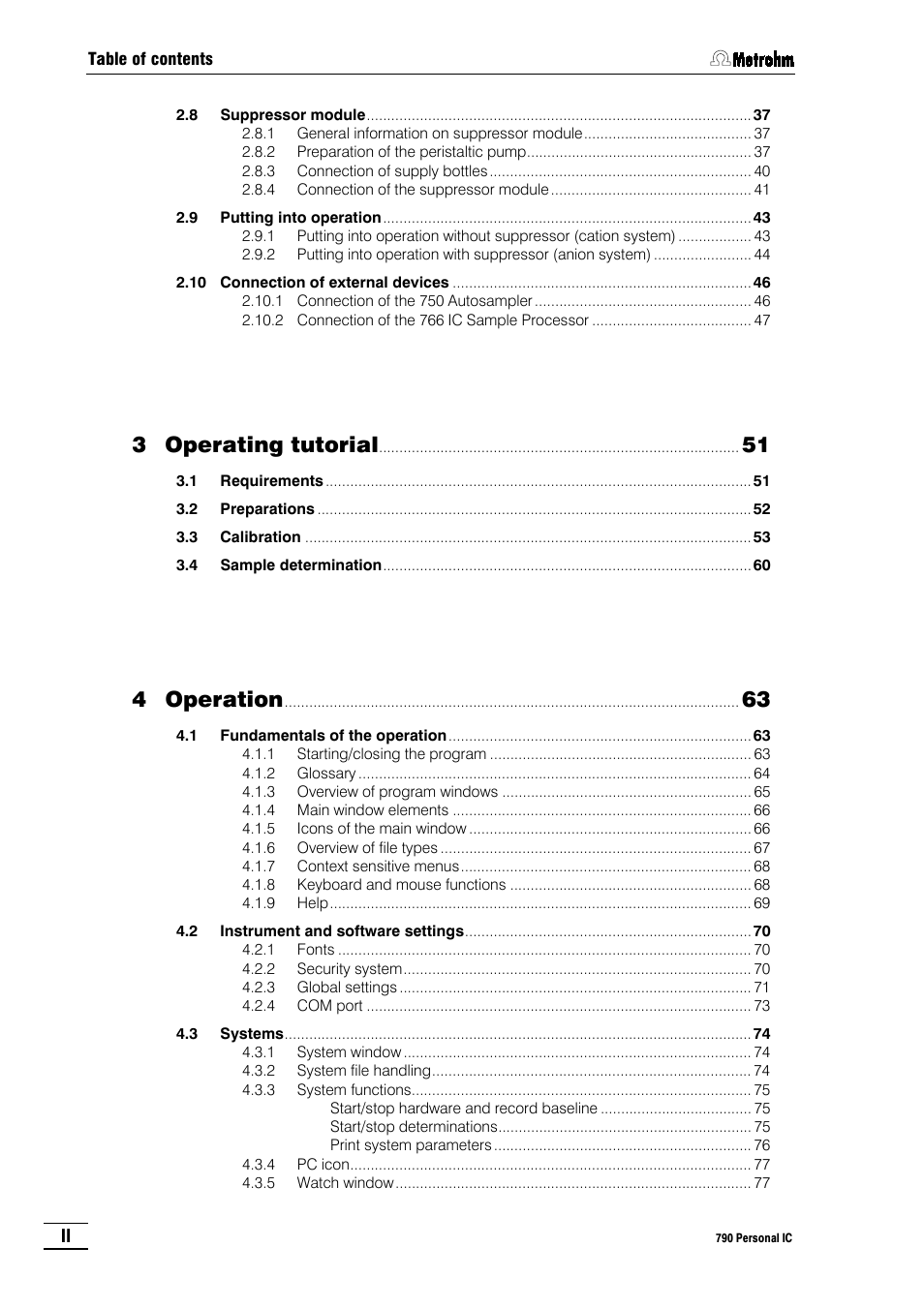 3 operating tutorial, 4 operation | Metrohm 790 Personal IC User Manual | Page 3 / 207