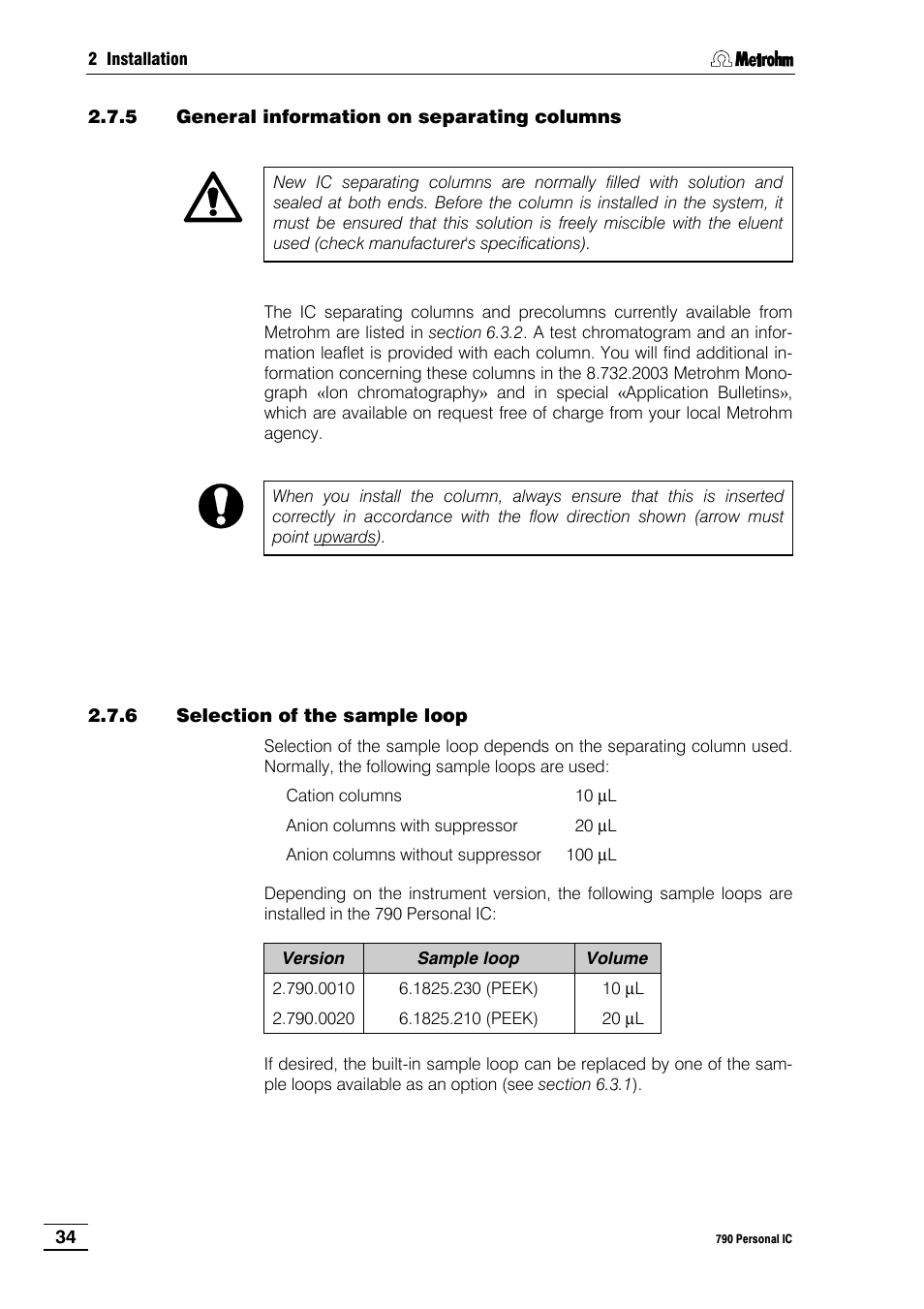 5 general information on separating columns, 6 selection of the sample loop | Metrohm 790 Personal IC User Manual | Page 43 / 207