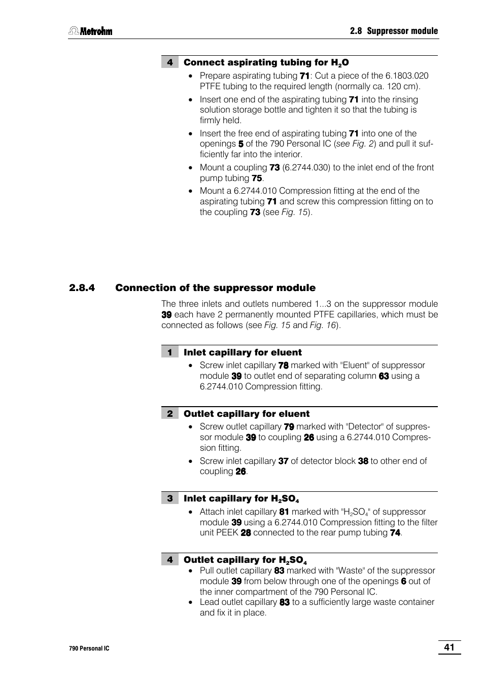 4 connection of the suppressor module | Metrohm 790 Personal IC User Manual | Page 50 / 207