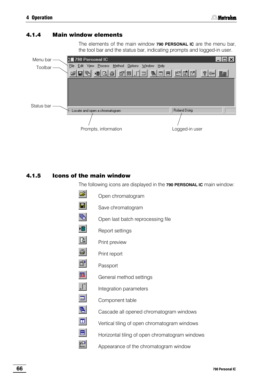 4 main window elements, 5 icons of the main window | Metrohm 790 Personal IC User Manual | Page 75 / 207