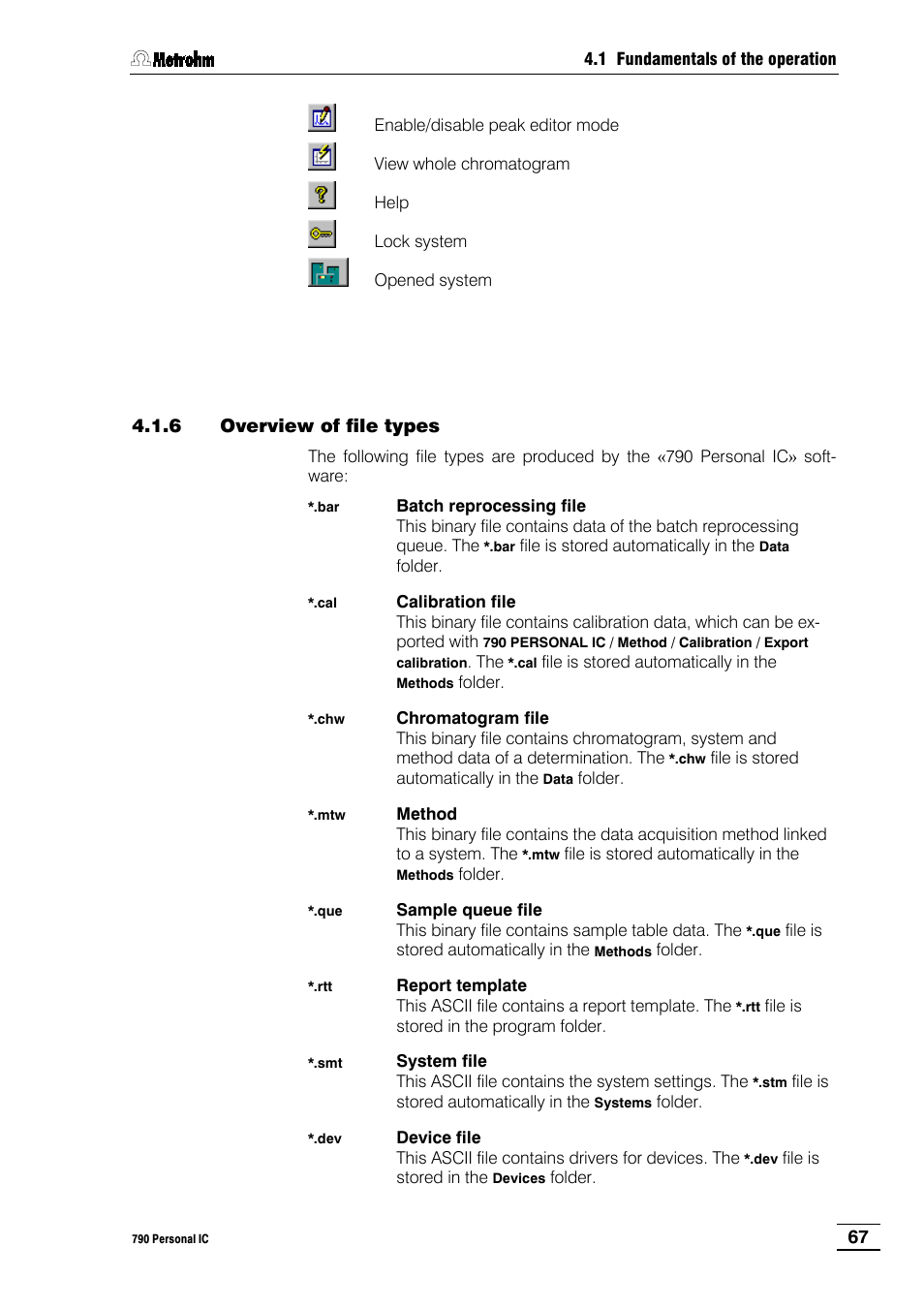 6 overview of file types | Metrohm 790 Personal IC User Manual | Page 76 / 207