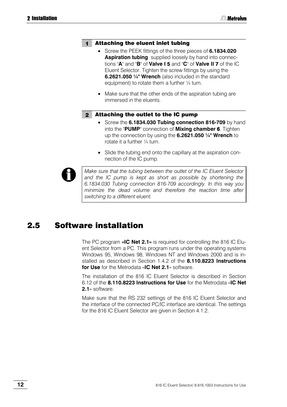 5 software installation, Software installation | Metrohm 816 IC Eluent Selector User Manual | Page 18 / 32