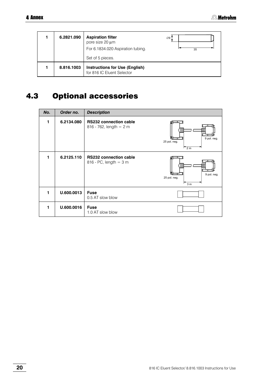 3 optional accessories, Optional accessories | Metrohm 816 IC Eluent Selector User Manual | Page 26 / 32