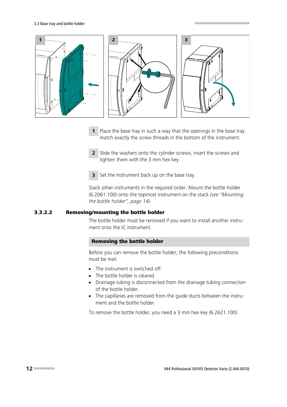 2 removing/mounting the bottle holder | Metrohm 944 Professional UV/VIS Detector Vario User Manual | Page 20 / 52