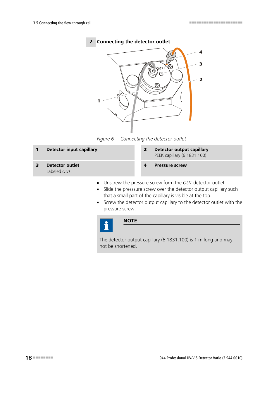 Figure 6, Connecting the detector outlet | Metrohm 944 Professional UV/VIS Detector Vario User Manual | Page 26 / 52