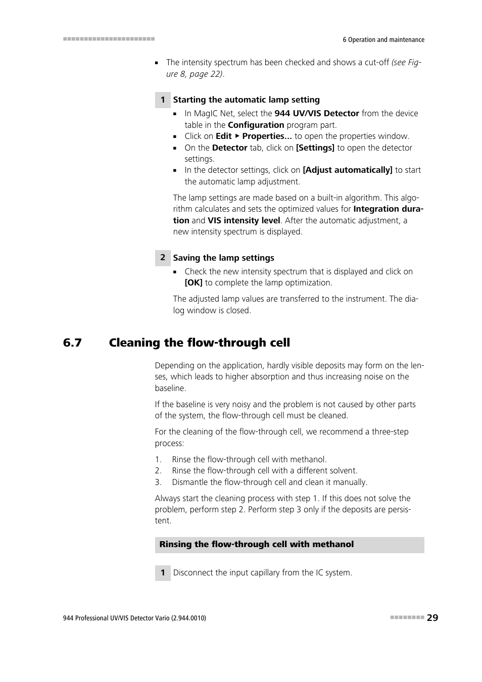 7 cleaning the flow-through cell, Cleaning the flow-through cell | Metrohm 944 Professional UV/VIS Detector Vario User Manual | Page 37 / 52