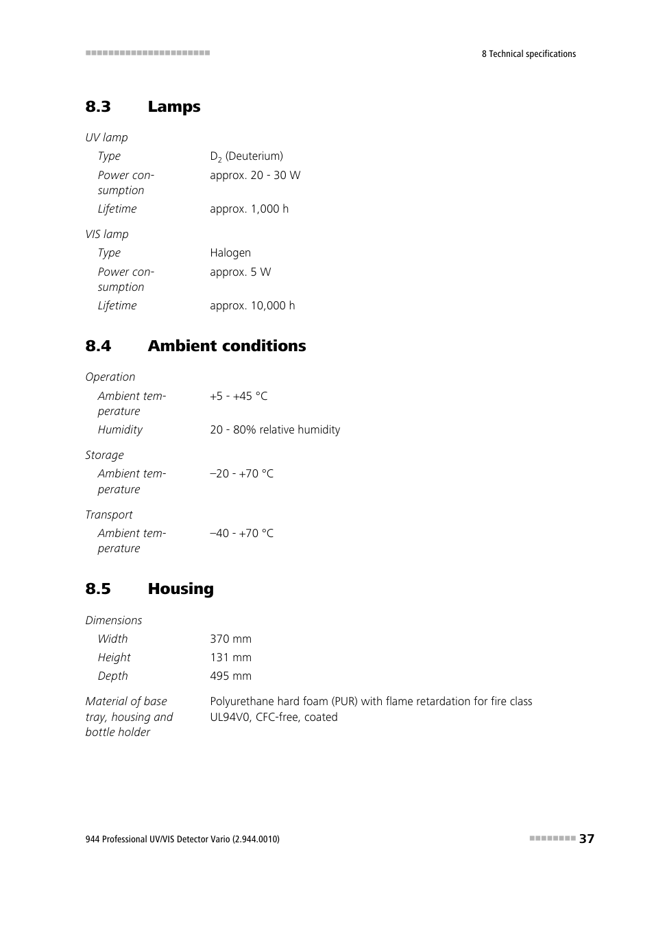 3 lamps, 4 ambient conditions, 5 housing | Lamps, Ambient conditions, Housing | Metrohm 944 Professional UV/VIS Detector Vario User Manual | Page 45 / 52