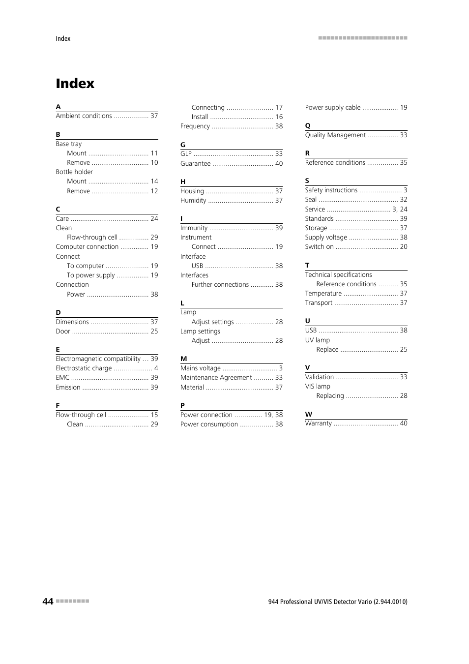 Index | Metrohm 944 Professional UV/VIS Detector Vario User Manual | Page 52 / 52