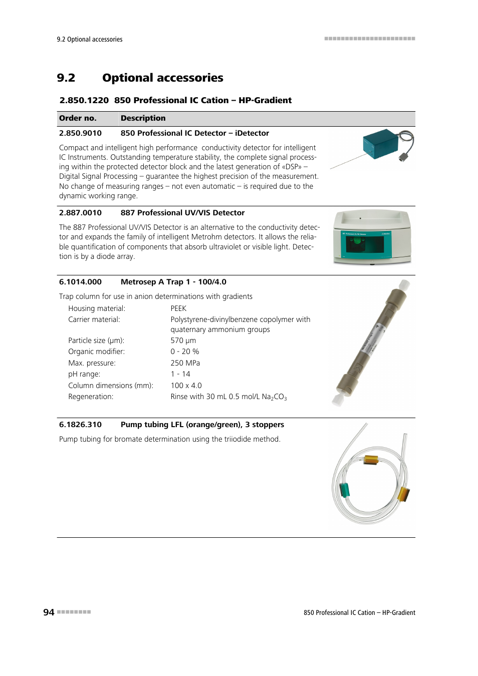 2 optional accessories, Optional accessories | Metrohm 850 Professional IC Cation - Gradient User Manual | Page 102 / 108
