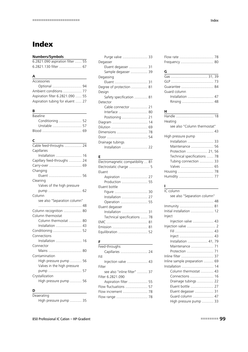 Index | Metrohm 850 Professional IC Cation - Gradient User Manual | Page 107 / 108