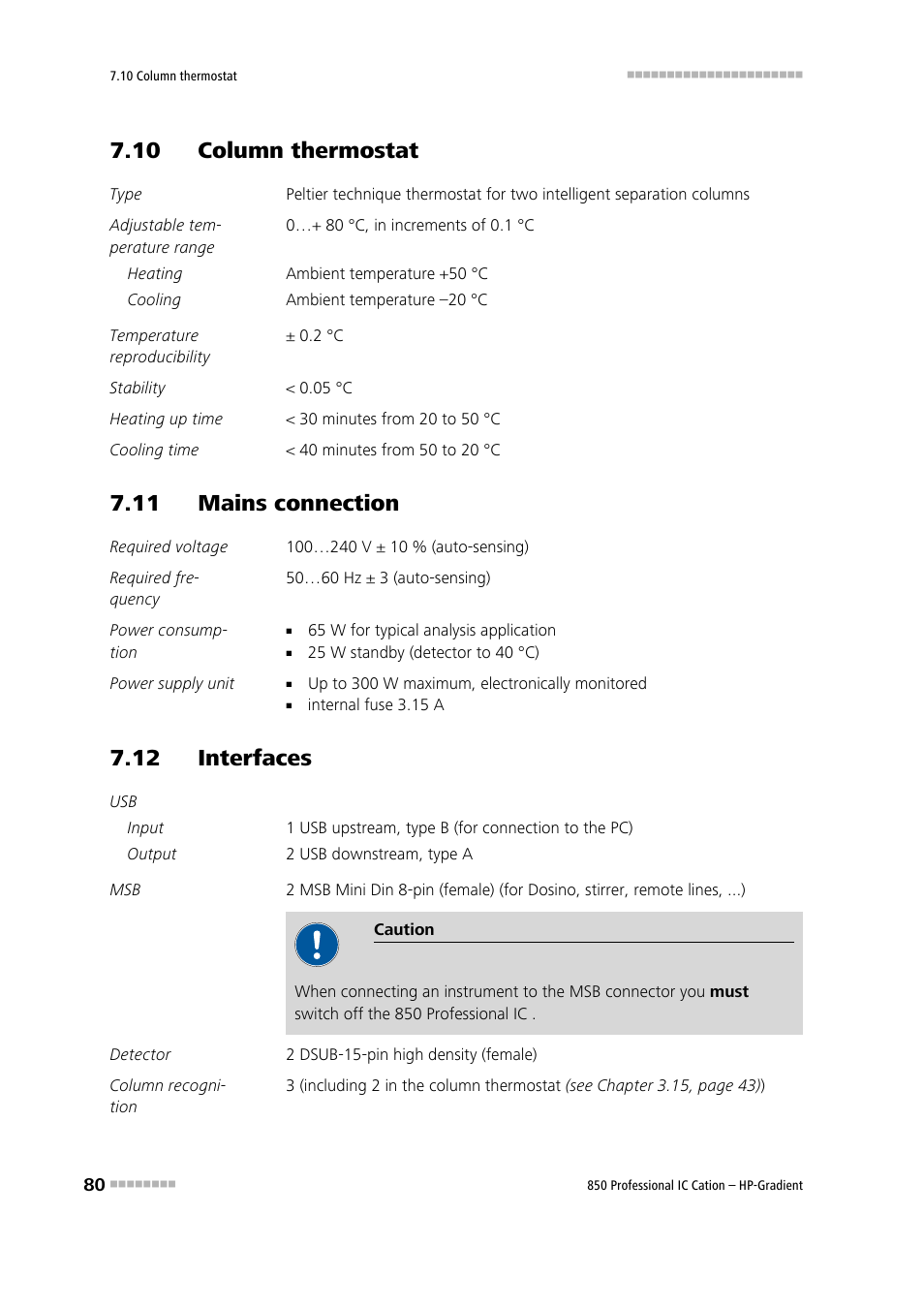 10 column thermostat, 11 mains connection, 12 interfaces | Metrohm 850 Professional IC Cation - Gradient User Manual | Page 88 / 108
