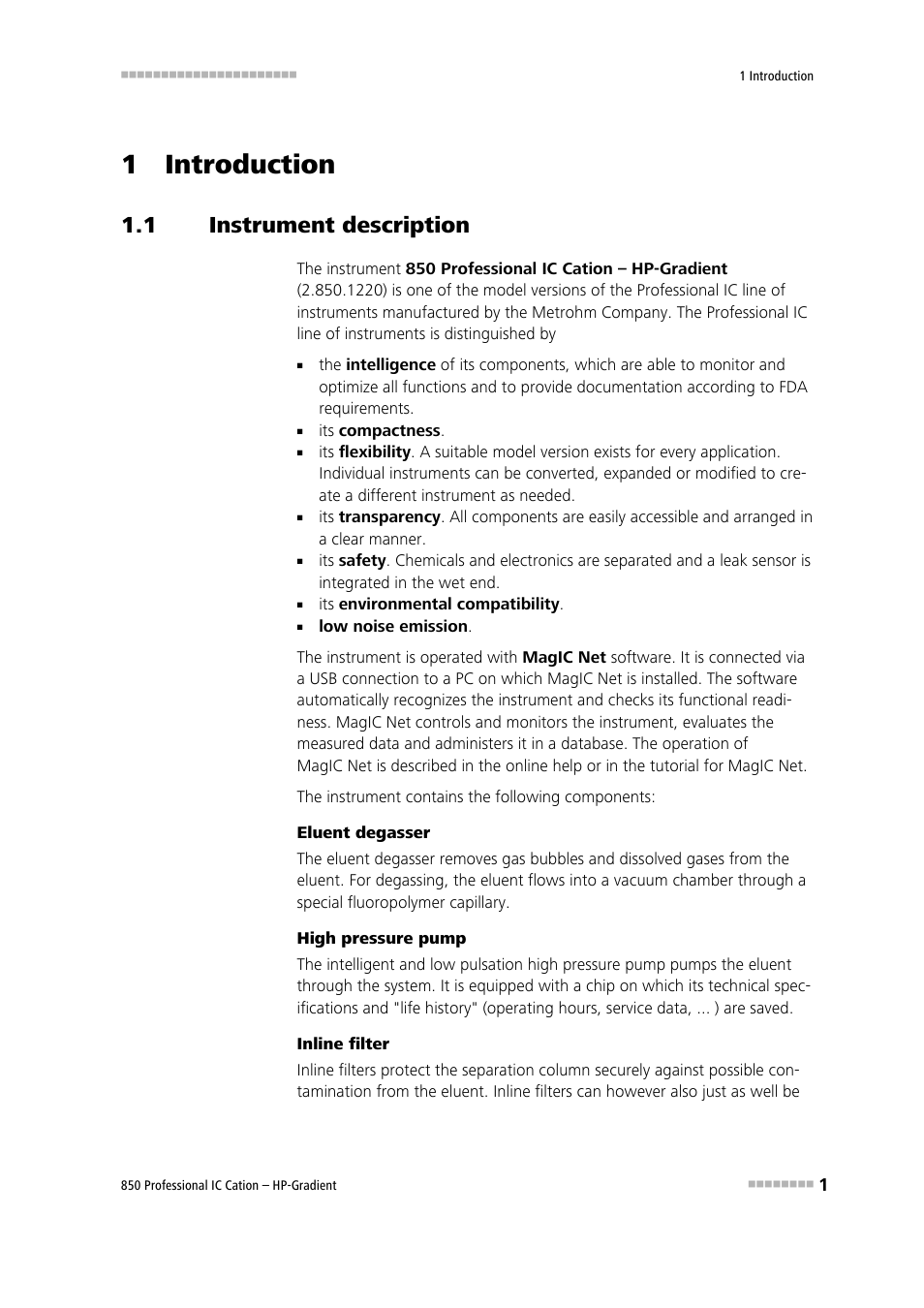 1 introduction, 1 instrument description, Instrument description | Metrohm 850 Professional IC Cation - Gradient User Manual | Page 9 / 108