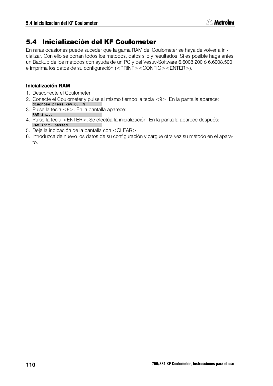 4 inicialización del kf coulometer | Metrohm 756 KF Coulometer User Manual | Page 118 / 162