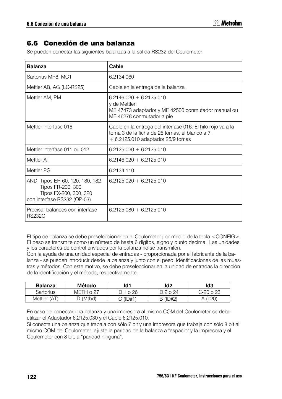 6 conexión de una balanza | Metrohm 756 KF Coulometer User Manual | Page 130 / 162