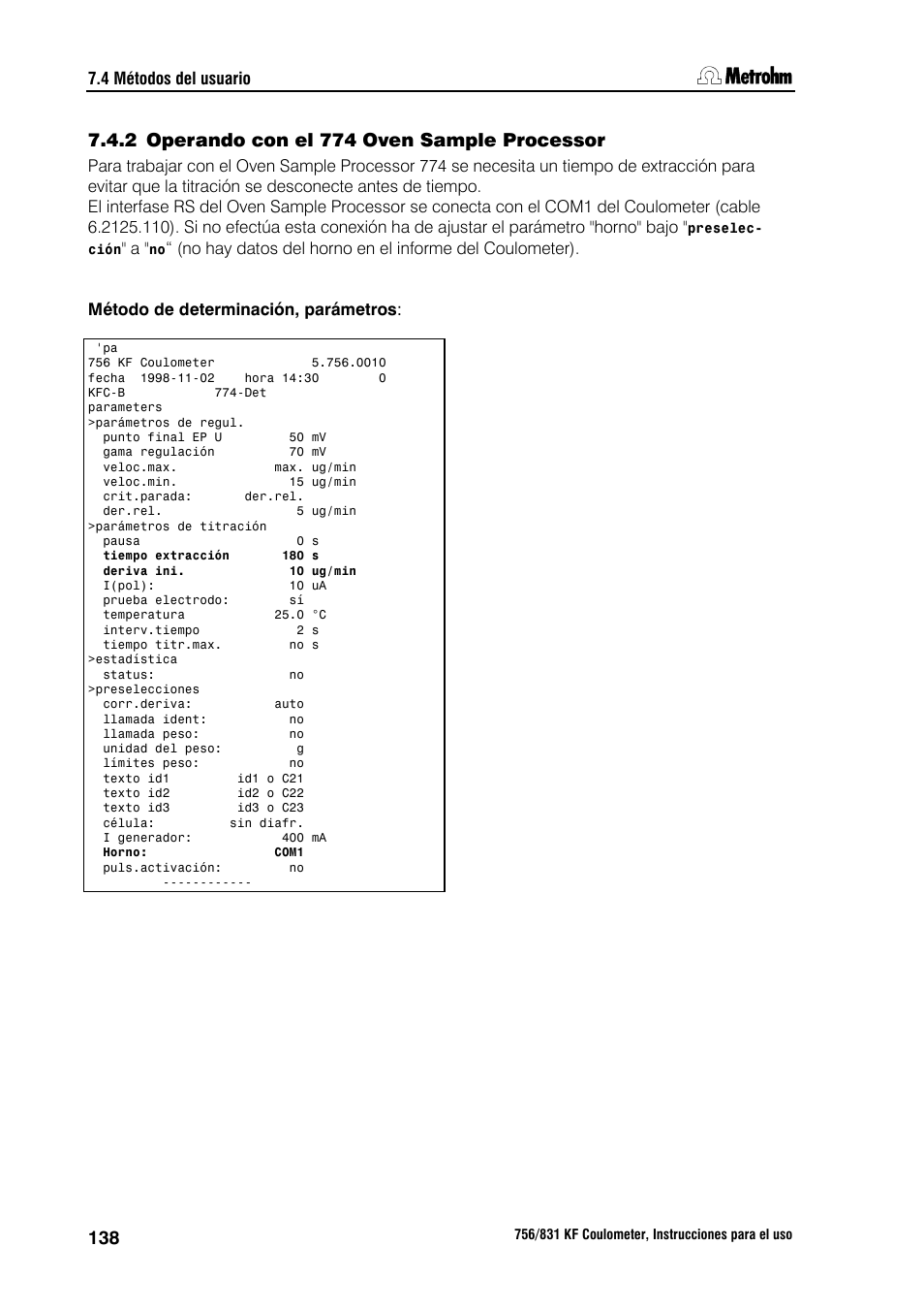 4 métodos del usuario | Metrohm 756 KF Coulometer User Manual | Page 146 / 162