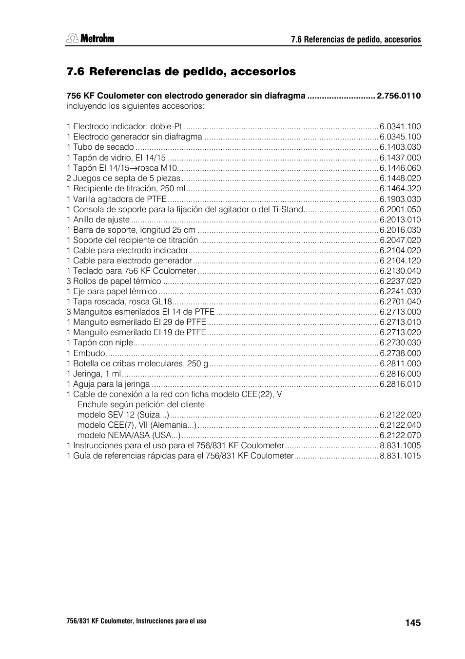 6 referencias de pedido, accesorios | Metrohm 756 KF Coulometer User Manual | Page 153 / 162