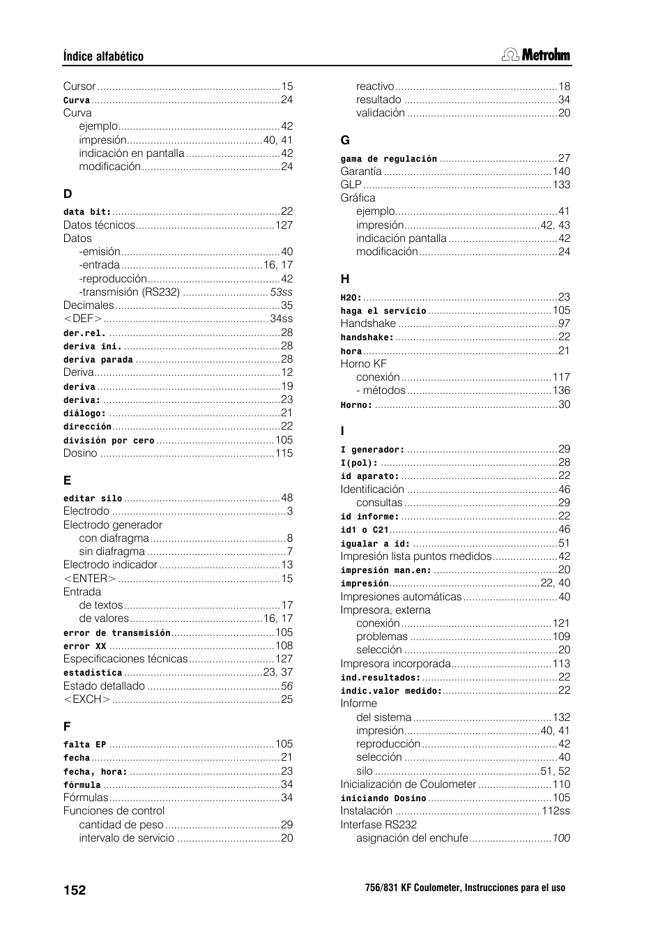 Metrohm 756 KF Coulometer User Manual | Page 160 / 162