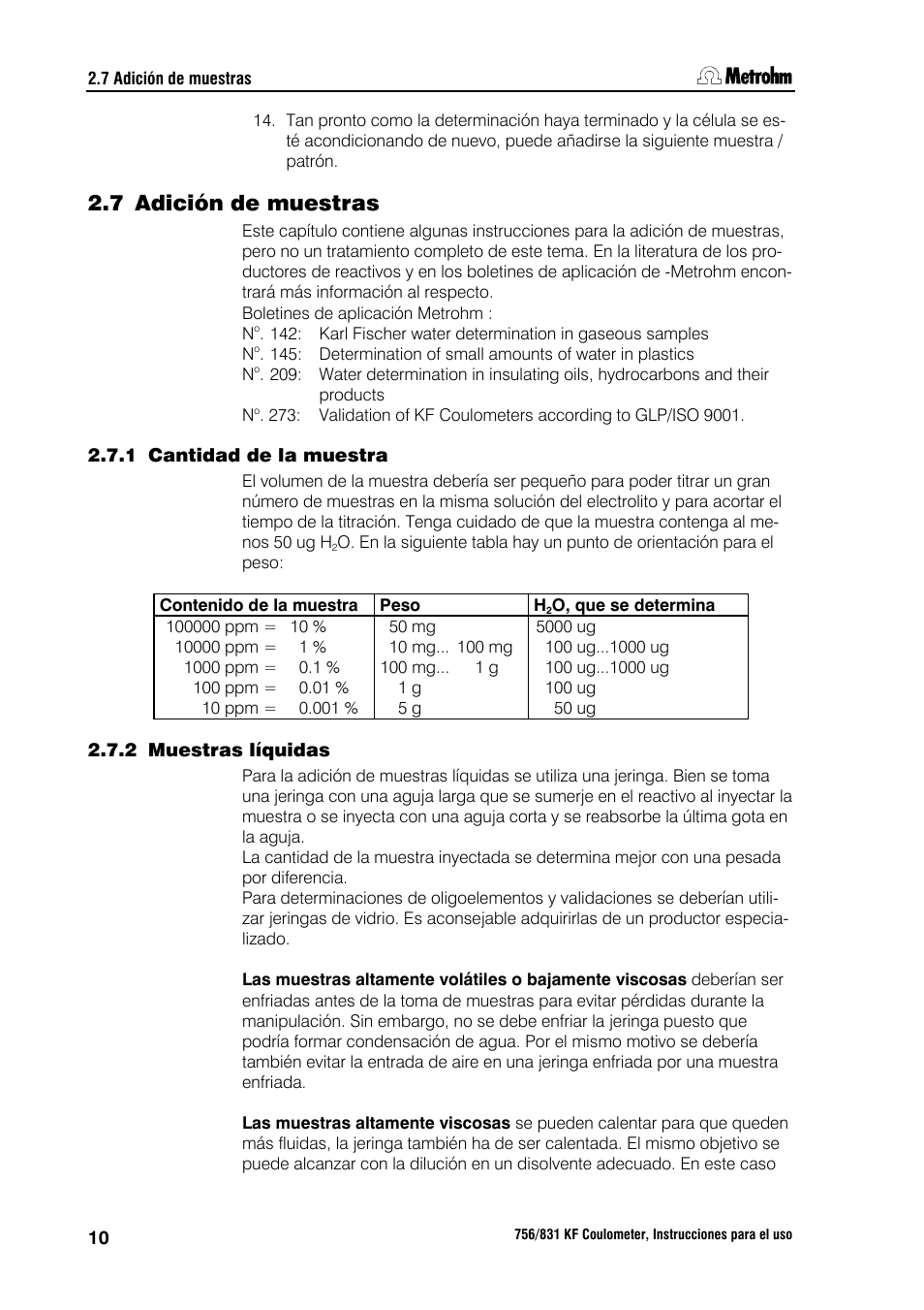 7 adición de muestras | Metrohm 756 KF Coulometer User Manual | Page 18 / 162