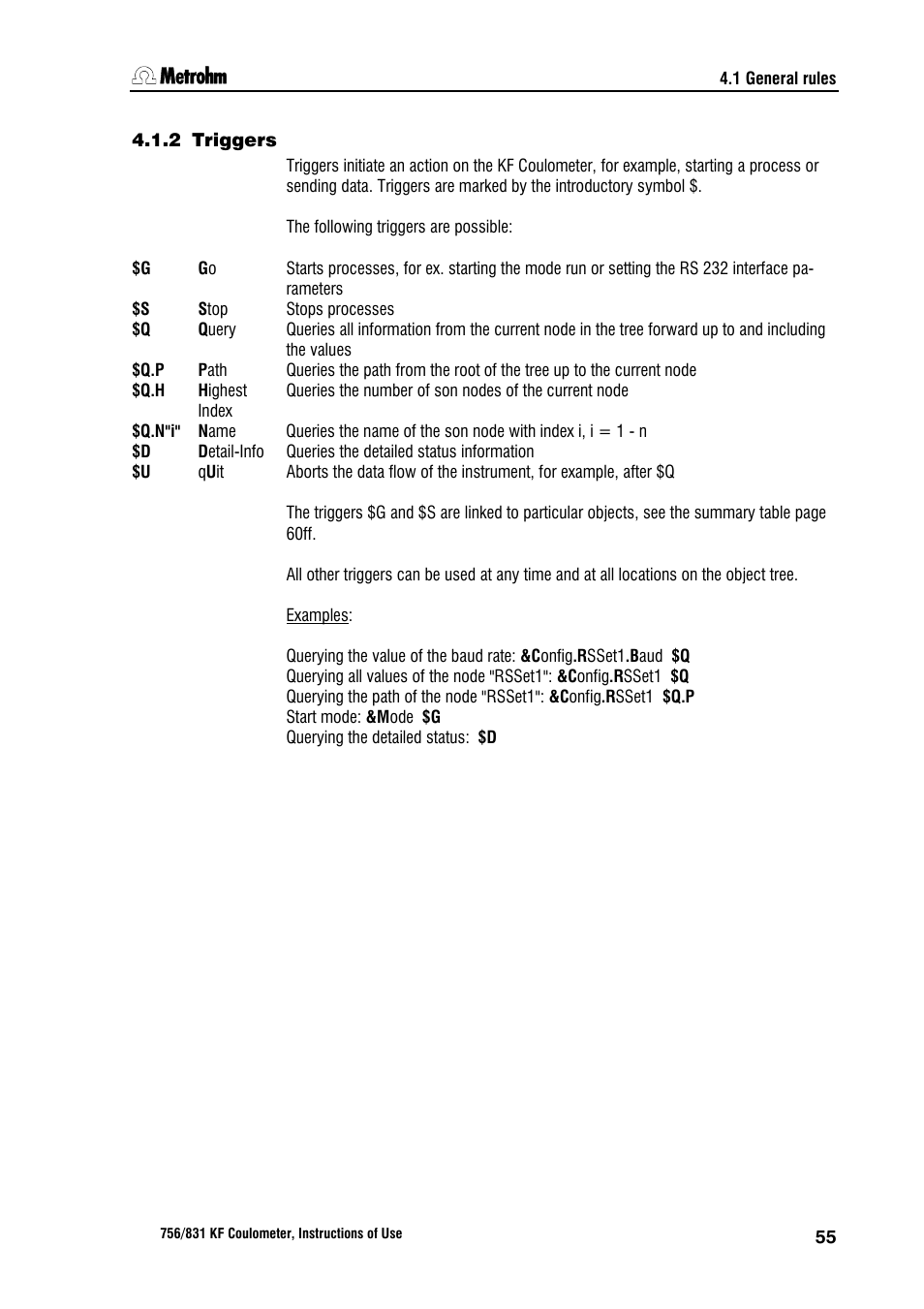 2 triggers, 3 status messages | Metrohm 756 KF Coulometer User Manual | Page 63 / 162