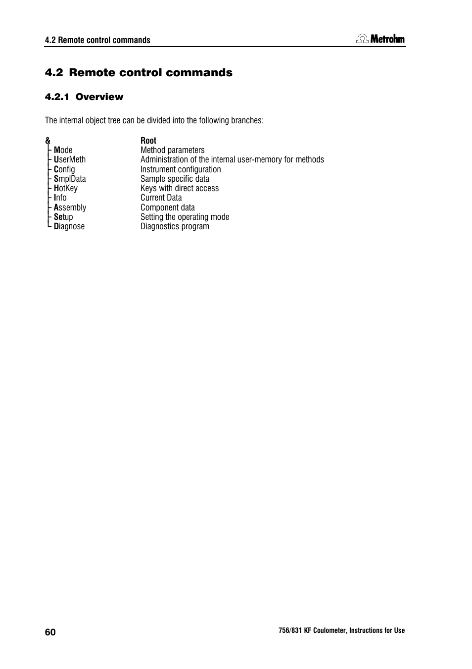 2 remote control commands | Metrohm 756 KF Coulometer User Manual | Page 68 / 162