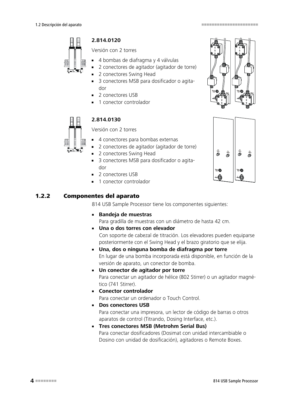 2 componentes del aparato, Componentes del aparato | Metrohm 814 USB Sample Processor User Manual | Page 12 / 91