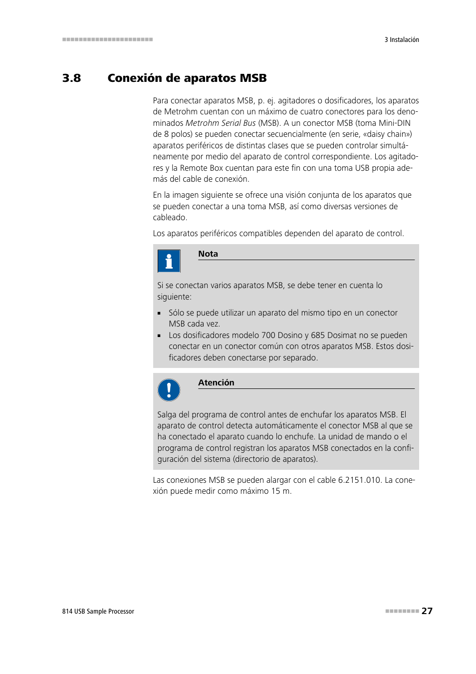 8 conexión de aparatos msb, Conexión de aparatos msb | Metrohm 814 USB Sample Processor User Manual | Page 35 / 91