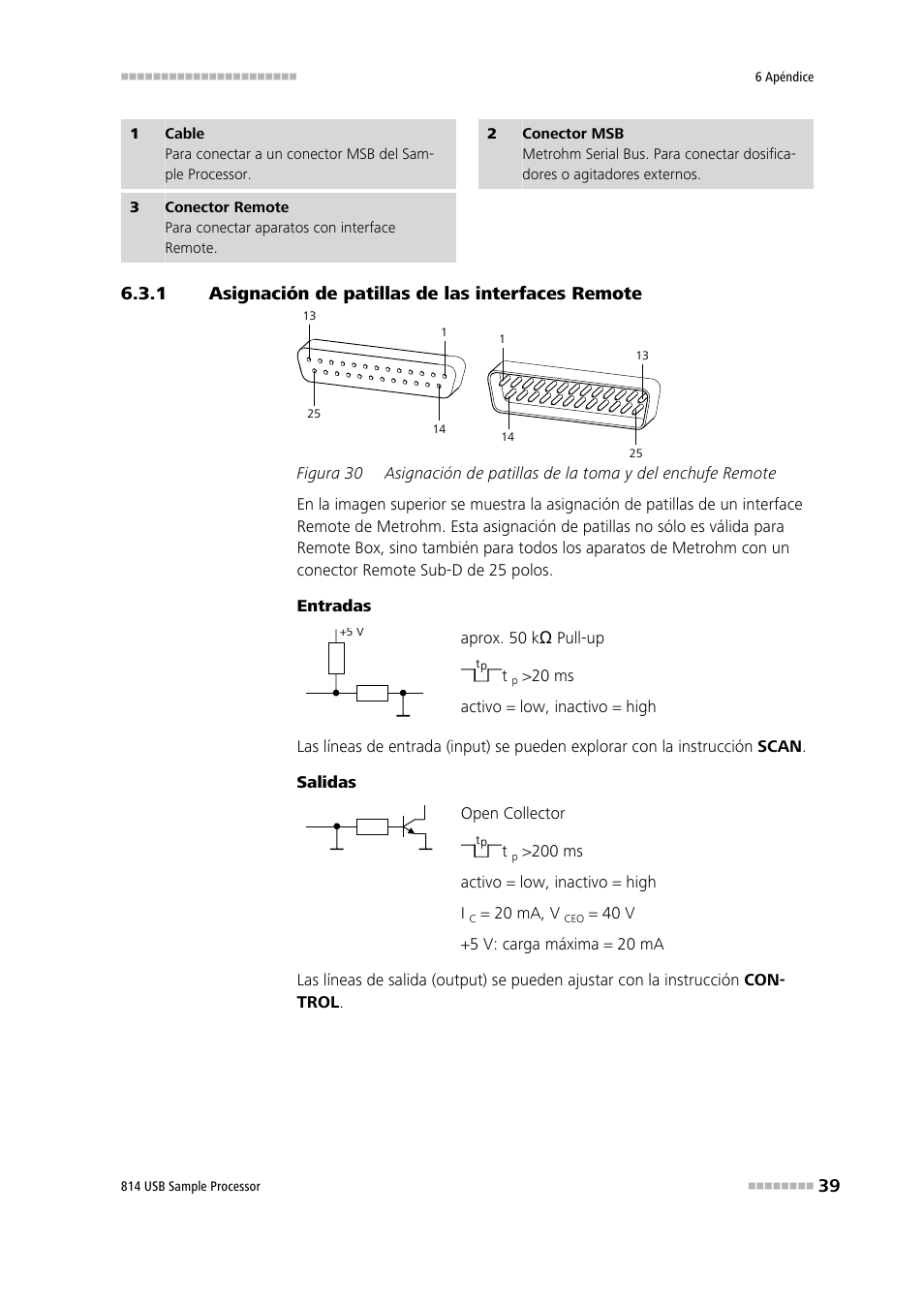 1 asignación de patillas de las interfaces remote, Asignación de patillas de las interfaces remote, Figura 30 | Metrohm 814 USB Sample Processor User Manual | Page 47 / 91