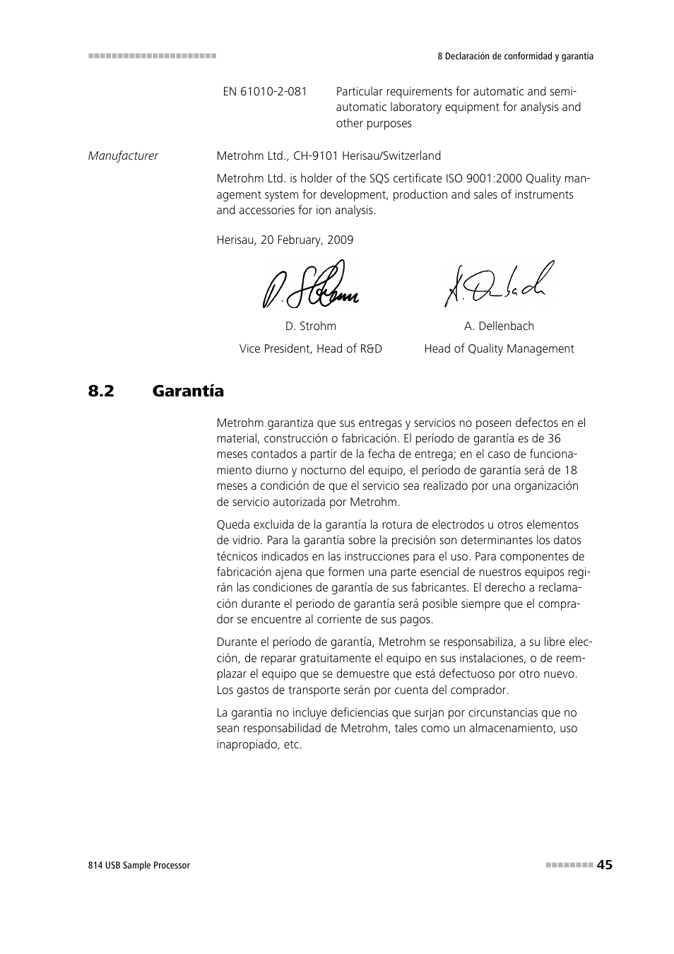 2 garantía, Garantía | Metrohm 814 USB Sample Processor User Manual | Page 53 / 91