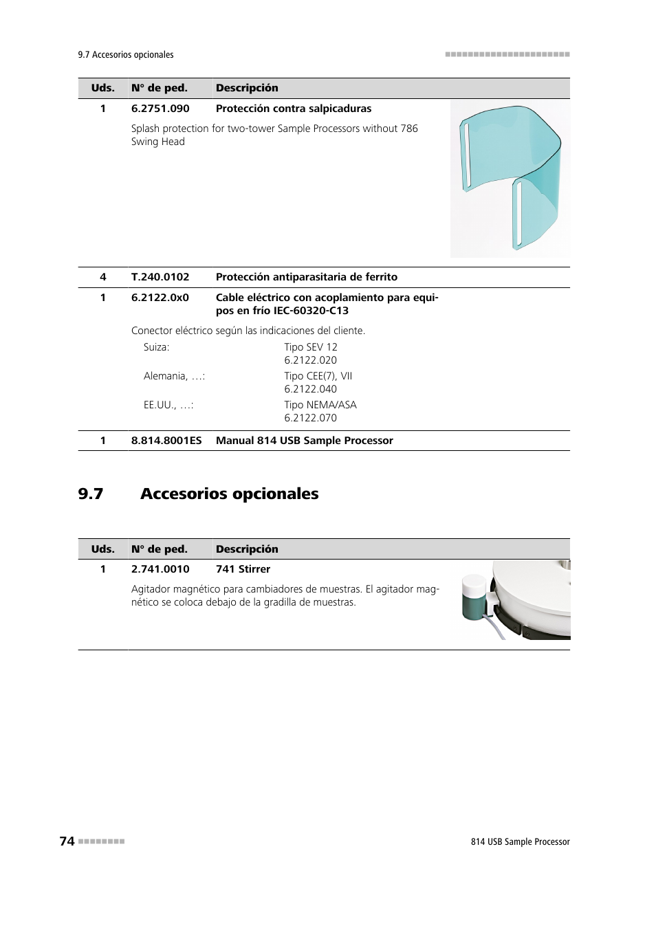 7 accesorios opcionales, Accesorios opcionales | Metrohm 814 USB Sample Processor User Manual | Page 82 / 91