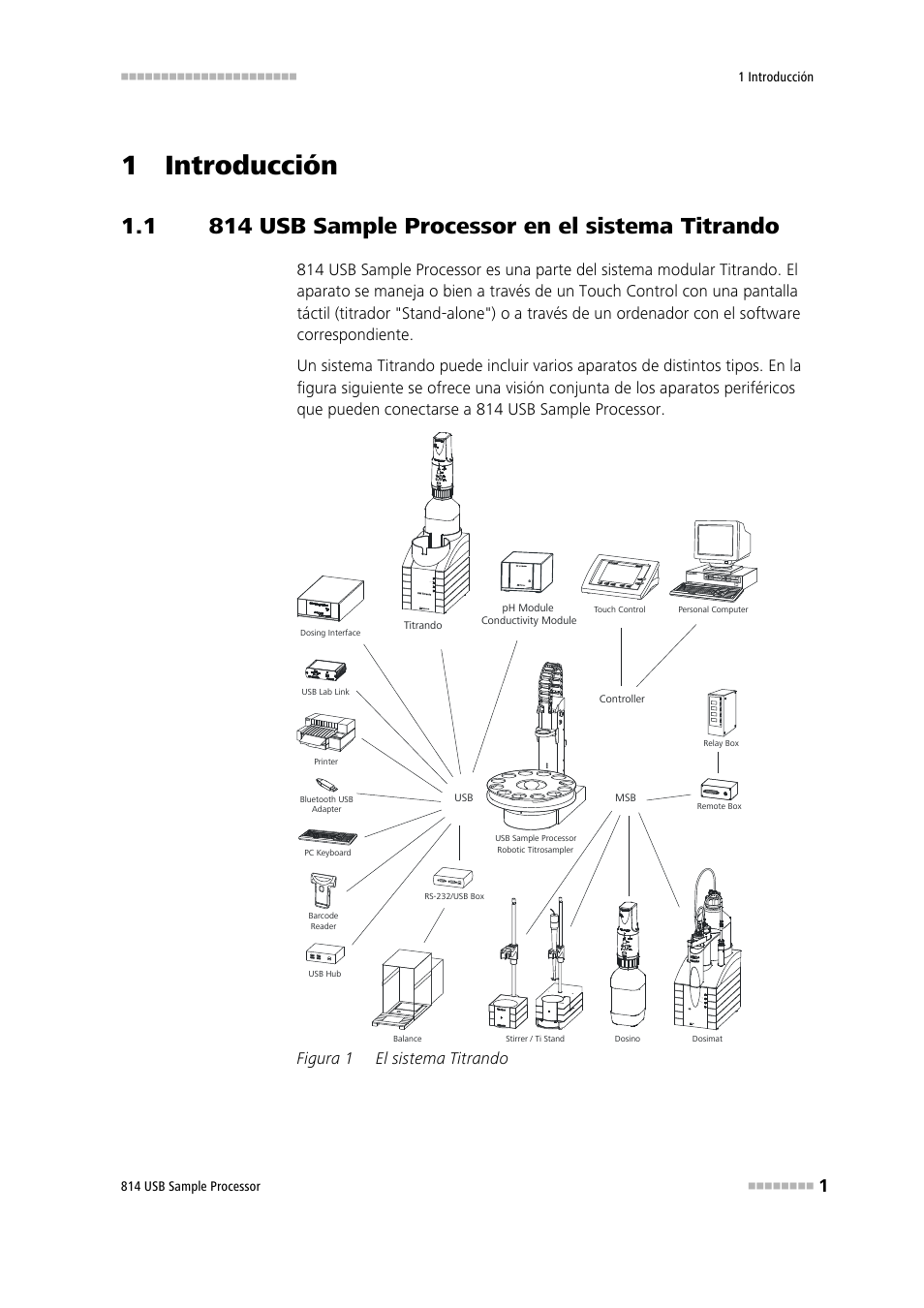 1 introducción, 1 814 usb sample processor en el sistema titrando, 814 usb sample processor en el sistema titrando | Figura 1, El sistema titrando, Figura 1 el sistema titrando | Metrohm 814 USB Sample Processor User Manual | Page 9 / 91