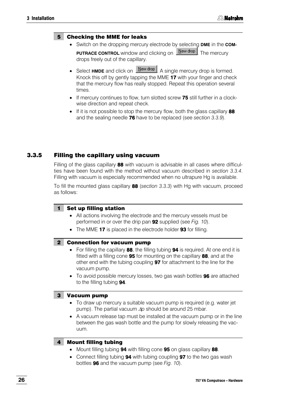 5 filling the capillary using vacuum | Metrohm 757 VA Computrace User Manual | Page 30 / 82