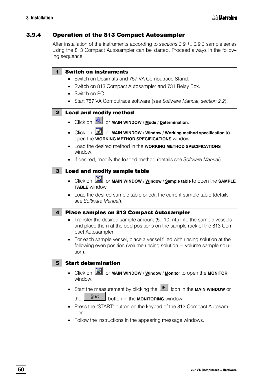 4 operation of the 813 compact autosampler | Metrohm 757 VA Computrace User Manual | Page 54 / 82