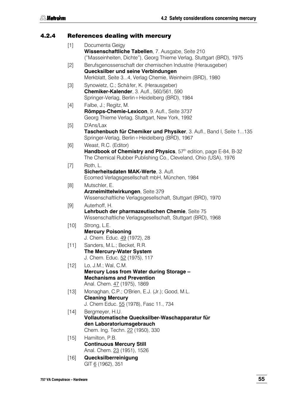 4 references dealing with mercury | Metrohm 757 VA Computrace User Manual | Page 59 / 82