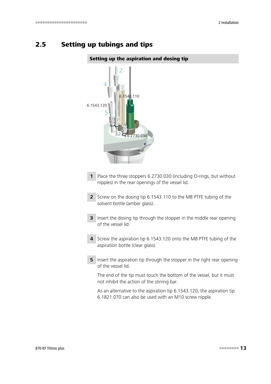 5 setting up tubings and tips, Setting up tubings and tips | Metrohm 870 KF Titrino plus Installation User Manual | Page 19 / 44