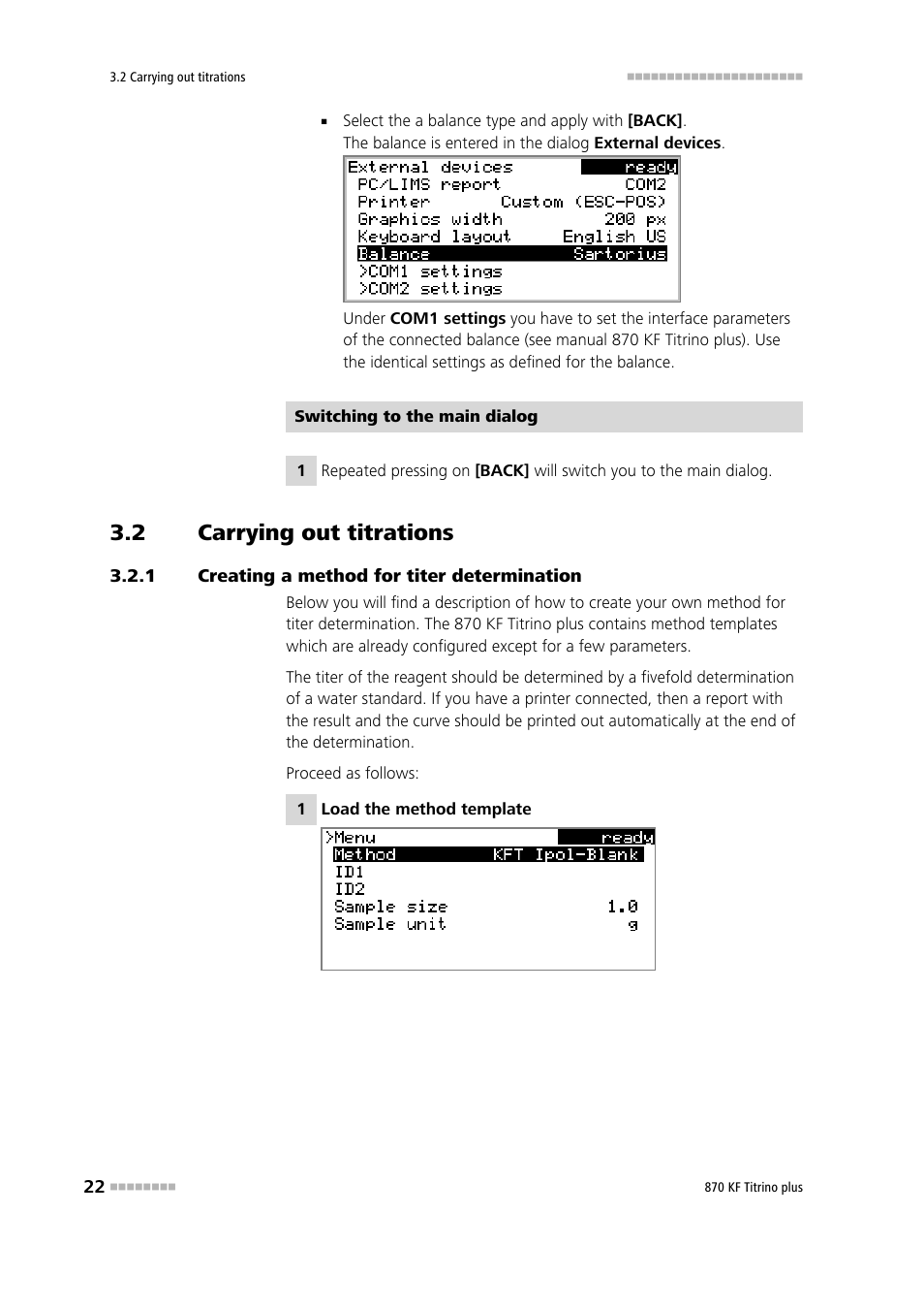 2 carrying out titrations, 1 creating a method for titer determination, Carrying out titrations | Creating a method for titer determination | Metrohm 870 KF Titrino plus Installation User Manual | Page 28 / 44