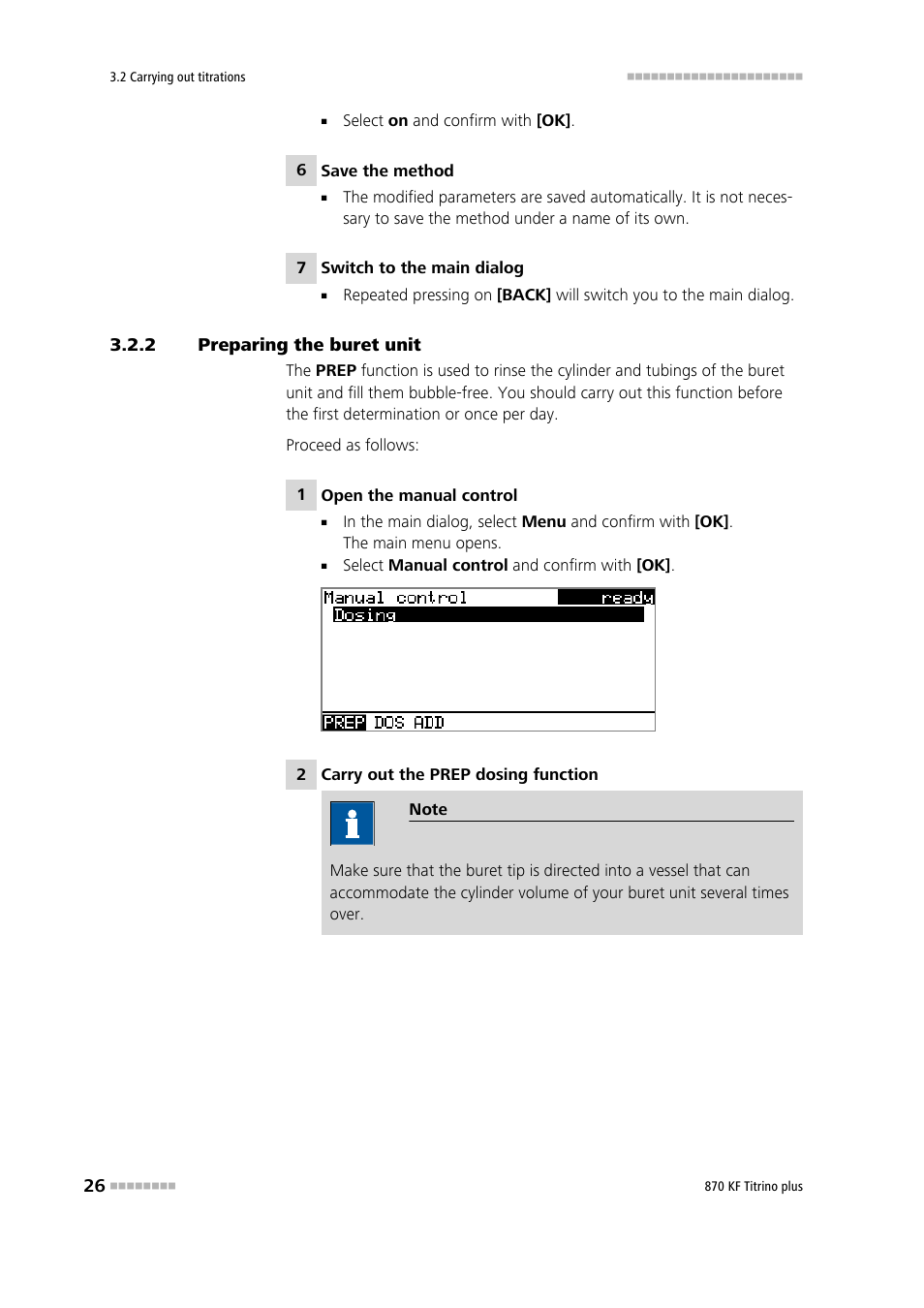 2 preparing the buret unit, Preparing the buret unit | Metrohm 870 KF Titrino plus Installation User Manual | Page 32 / 44