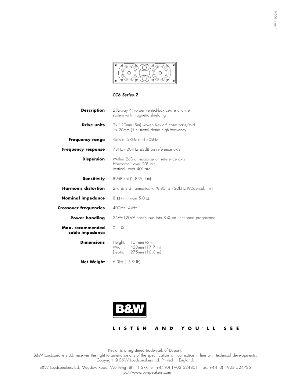 Bowers & Wilkins CC6 S2 User Manual | Page 20 / 20