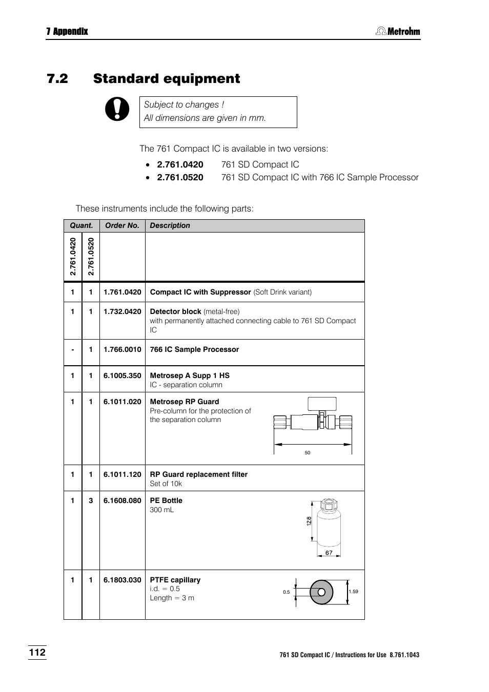 2 standard equipment, Standard equipment | Metrohm 761 SD Compact IC User Manual | Page 120 / 135