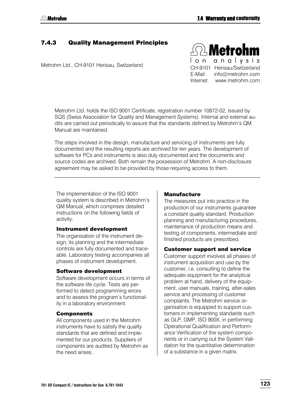 3 quality management principles, Quality management principles | Metrohm 761 SD Compact IC User Manual | Page 131 / 135