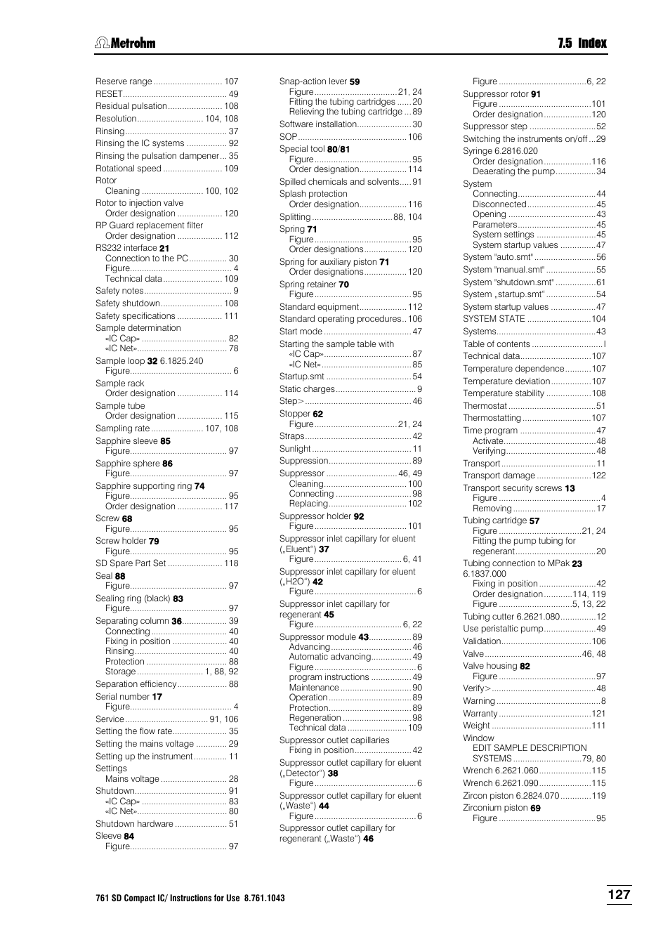 5 index | Metrohm 761 SD Compact IC User Manual | Page 135 / 135