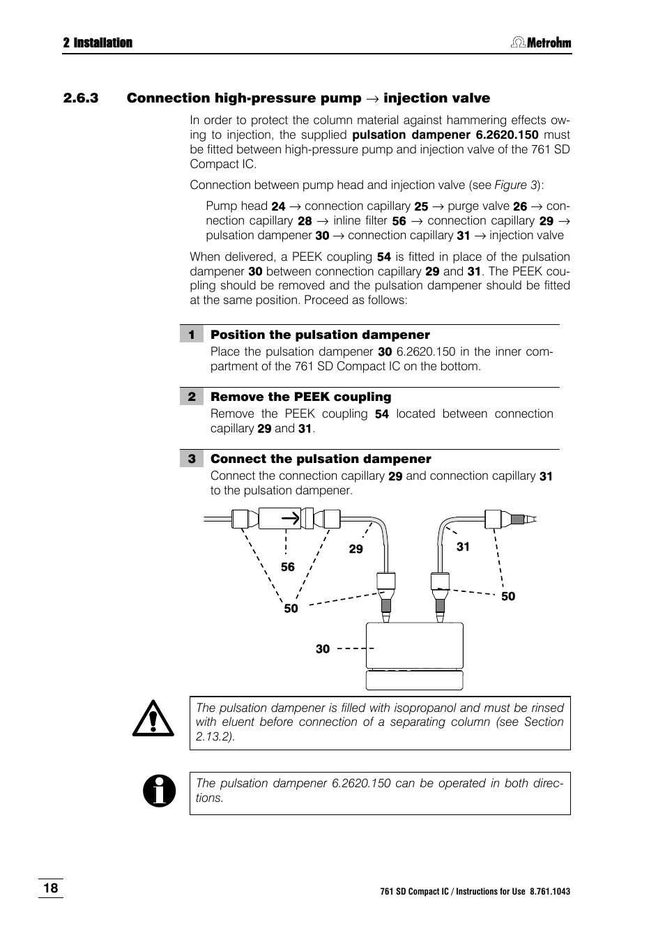 3 connection high-pressure pump – injection valve, Connection high-pressure pump, Injection valve | Metrohm 761 SD Compact IC User Manual | Page 26 / 135