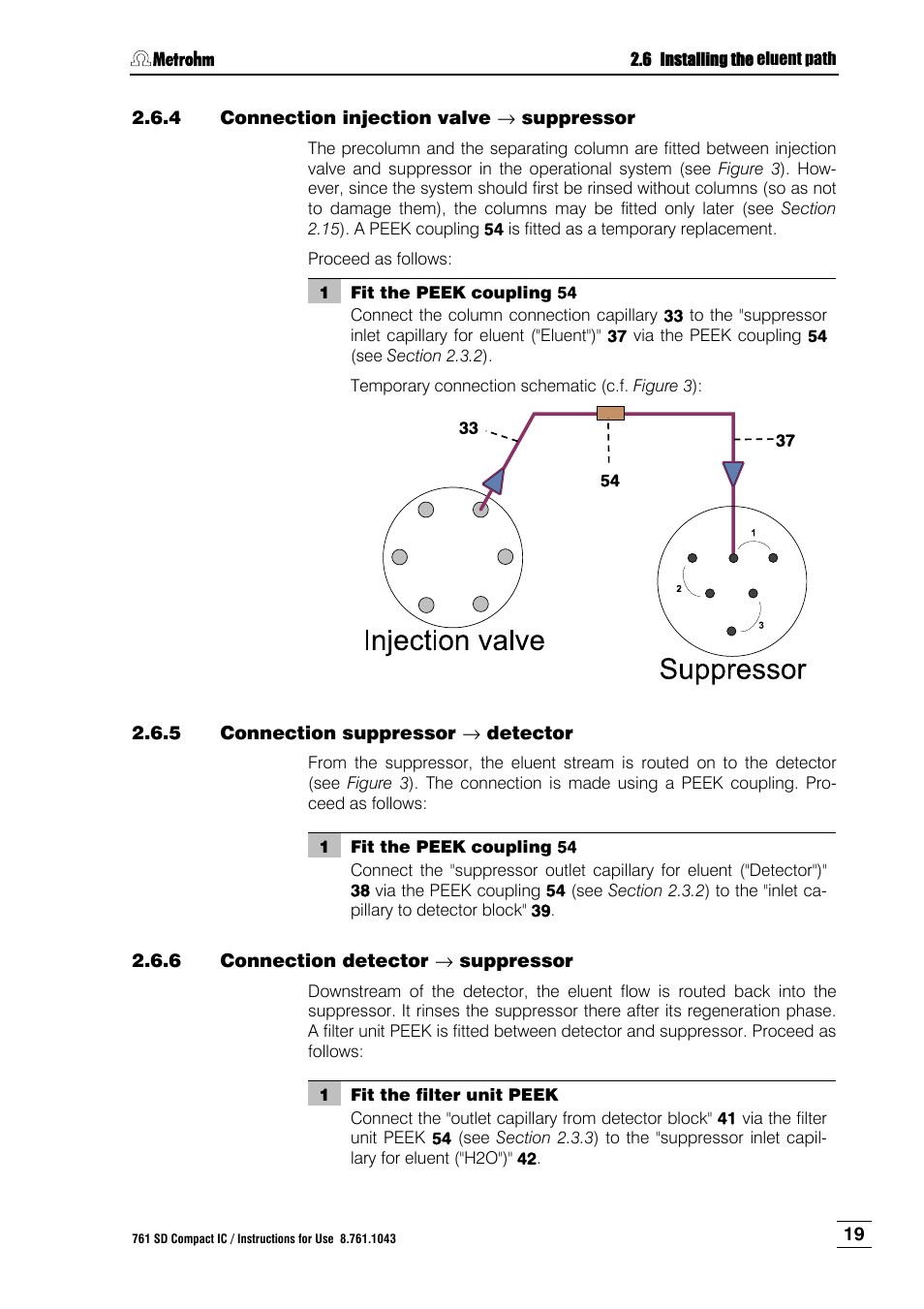 4 connection injection valve – suppressor, 5 connection suppressor – detector, 6 connection detector – waste | Connection injection valve, Suppressor, Connection suppressor, Detector, Connection detector, 6 ). the other one upstream of the inlet capillary, Ns 2.6.5 | Metrohm 761 SD Compact IC User Manual | Page 27 / 135