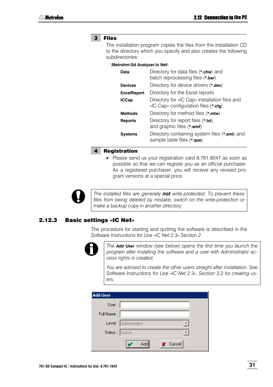 3 basic settings «ic net, Basic settings «ic net | Metrohm 761 SD Compact IC User Manual | Page 39 / 135