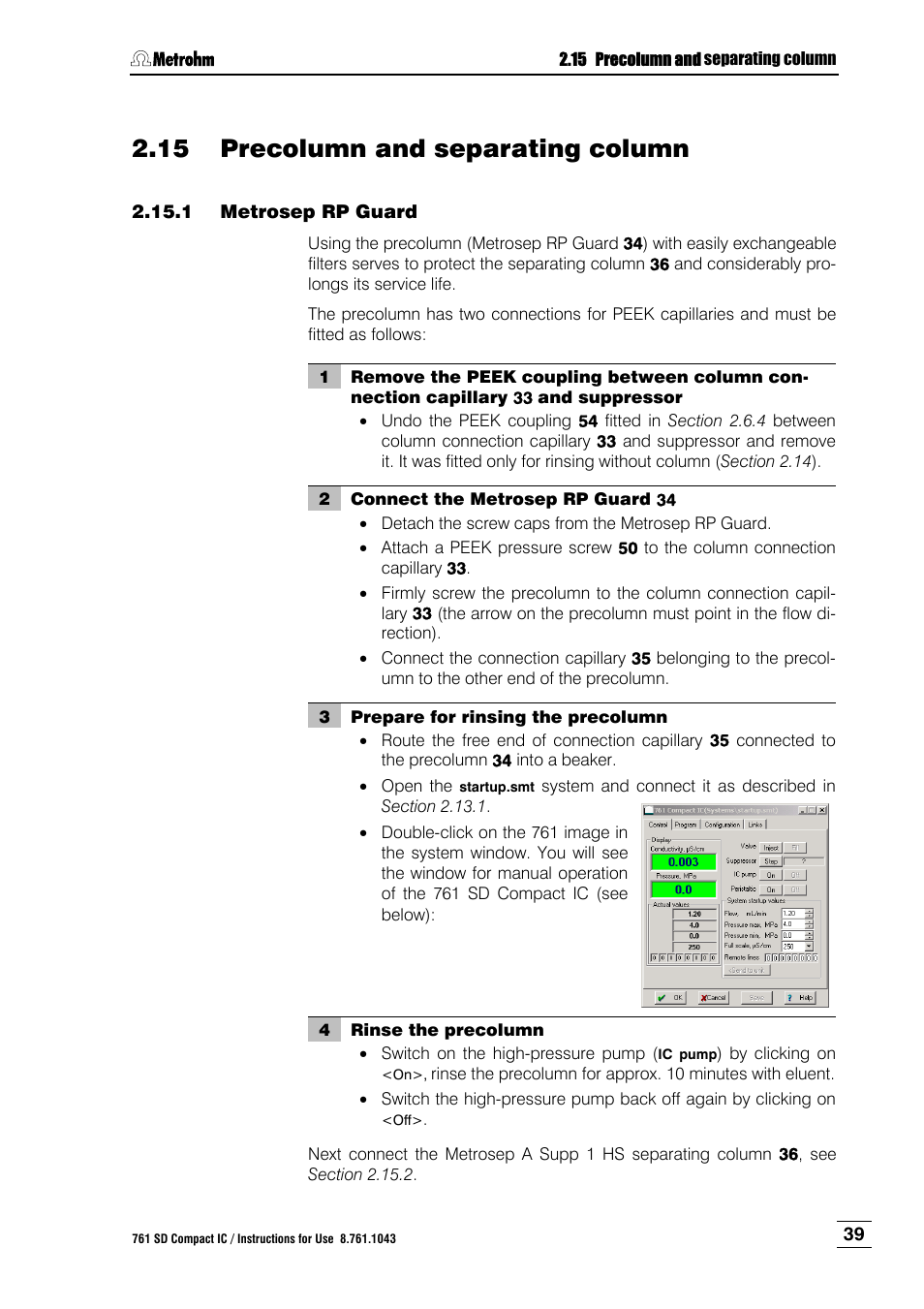 15 precolumn and separating column, 1 metrosep rp guard, Precolumn and separating column | Metrosep rp guard, N 2.15 ) | Metrohm 761 SD Compact IC User Manual | Page 47 / 135